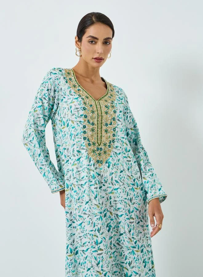 مكسيم كريشن جلابية مطرزة بطبعة زهور للنساء